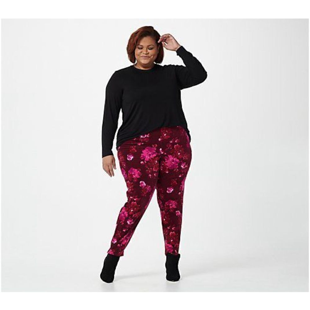 Isaac Mizrahi Live! Petite Floral Printed Velvet Stirrup Pants NEW